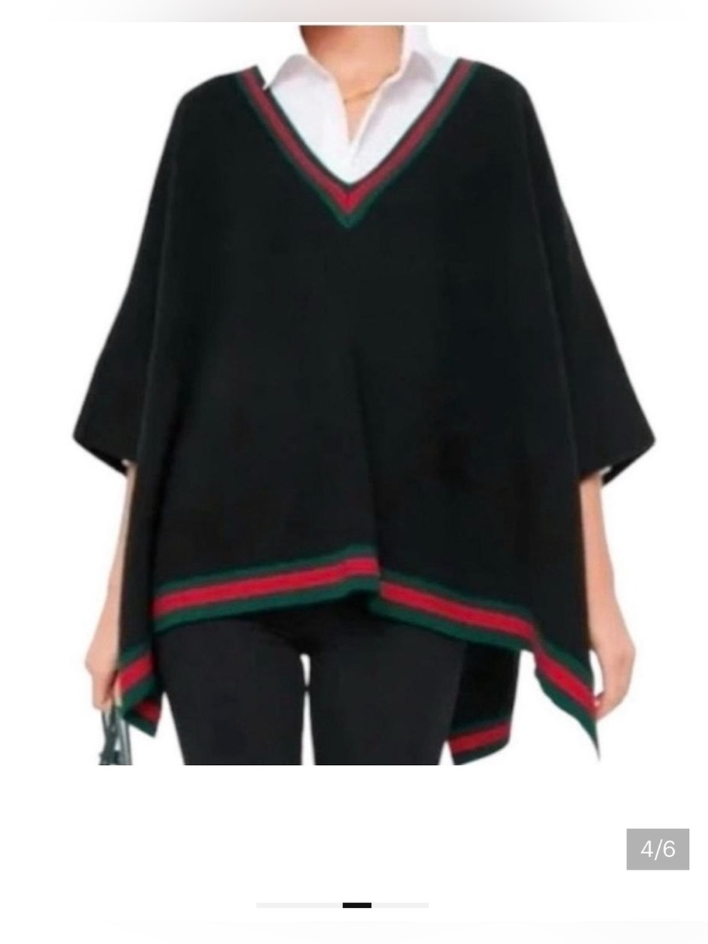 Tuckernuck Black V‑Neck Poncho with Green & Red Trim